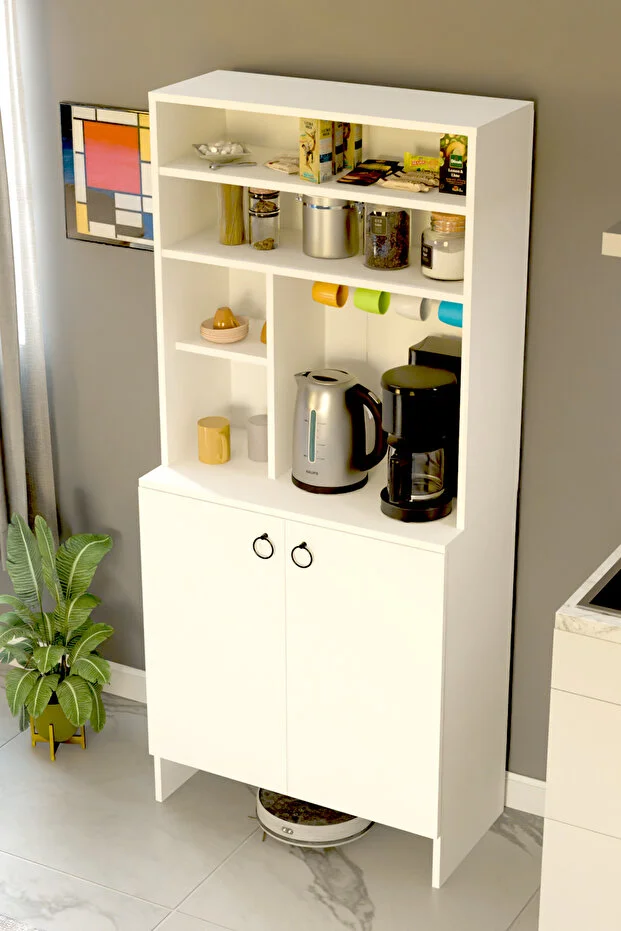 Kahve Köşesi İki Kapaklı Çok Amaçlı Dolap Mutfak Dolabı Erzak Dolabı Kiler Dolabı